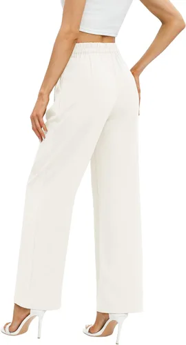 Vista 2 de Feiersi Pantalones de trabajo de negocios para mujer, de cintura alta, pantalones de pierna ancha, pantalones largos y rectos con bolsillo