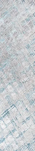 Vista 2 de JONATHAN Y Tapete de pasillo inclinado gris abstracto / turquesa de 2 x 10 pies, moderno para sala de estar, dormitorio, cocina, oficina, fácil