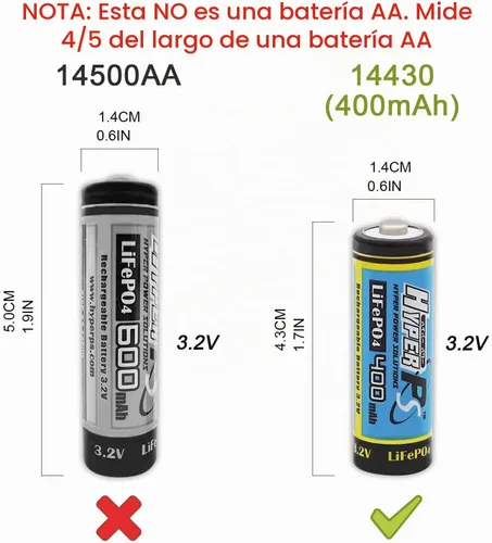 Vista 2 de Paquete de 8 baterías recargables 14430 de 3.2 V, batería recargable LiFePo4 de 400 mAh 14430 para luz de panel solar, cepillo de dientes