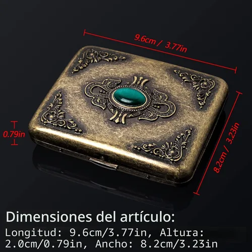 Vista 3 de Estuche vintage de metal Goshentech, metal chapado en cobre, capacidad de 18-20, ornamento de superficie imitación esmeralda, embalaje de caja