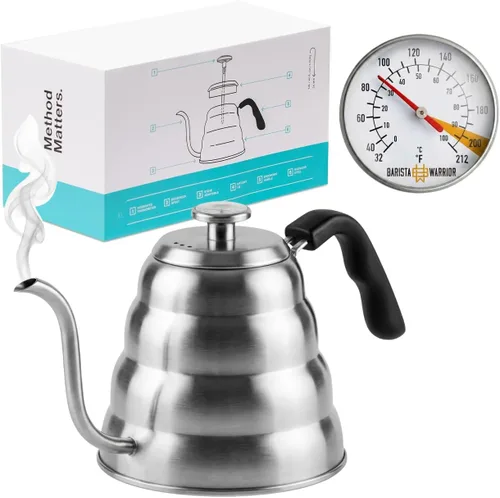Vista 10 de Barista Warrior - Hervidor de café de cuello de cisne con termómetro – Hervidor de cuello de cisne para café y té, de acero inoxidable para todas