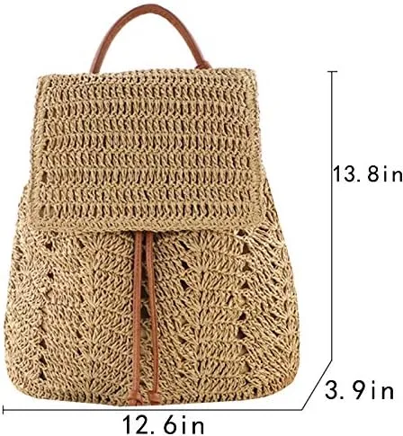 Vista 2 de Sherry Moda paja mochila para las mujeres cordón bolso de hombro bohemio playa bolsos