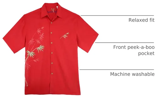 Vista 4 de Bamboo Cay Camisa tejida bordada casual de bambú volador de manga corta para hombre Tomato
