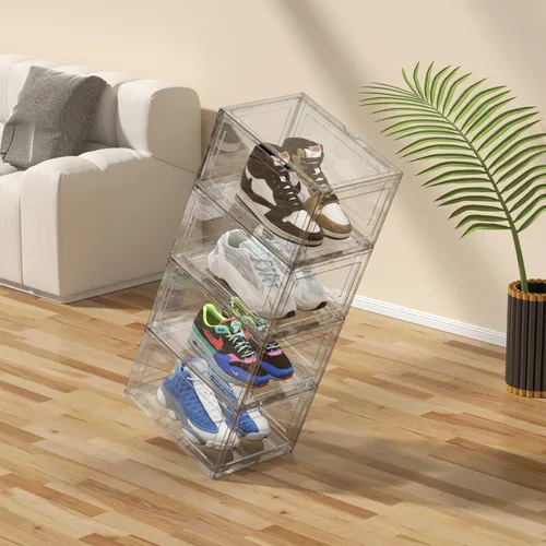 Vista 6 de 12 cajas apilables de plástico transparente para zapatillas de deporte Cajas de zapatos de acrílico, vitrina para tenis que se adapta hasta