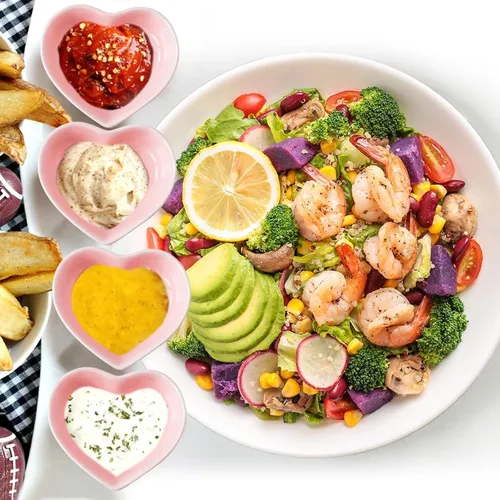 Vista 6 de Regalos de San Valentín para ella, lindos cuencos de cerámica con forma de corazón, mini condimento lateral, platos para condimentos, sushi, soja