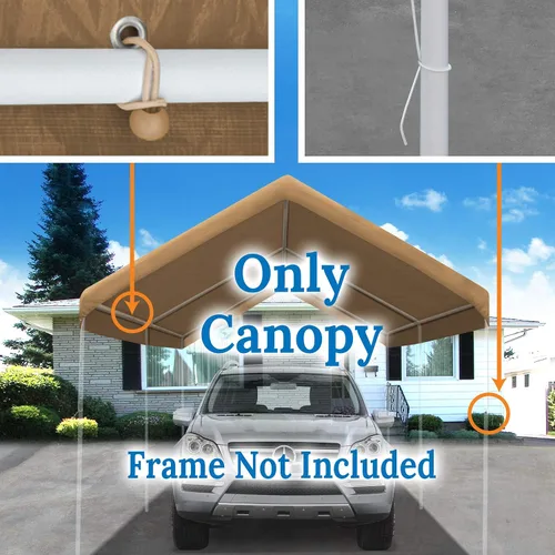 Vista 4 de BenefitUSA Canopy ONLY Toldo de repuesto de 10 x 20 pies, para exteriores, cubierta de lona con bolas elásticas (bronceado)
