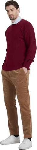 Vista 8 de Kallspin Men's Cable Knit Crewneck Sweater Pullovers Wool Blend Relax Fit Knitwear