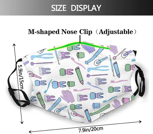 Vista 2 de Mascarilla lavable reutilizable cara cubierta máscaras ajustable cara cubierta máscaras pasamontañas bandana moda bufandas, Dentistry Pastels Kawaii