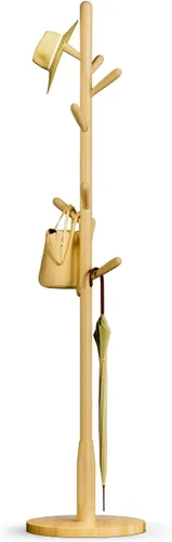 Vista 13 de Perchero de madera maciza, perchero independiente en forma de árbol con 11 ganchos, poste principal de 1.6 pulgadas de diámetro para ropa, soporte