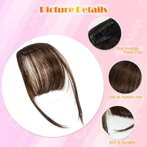 Vista 4 de 2 extensiones de cabello con clip, extensiones de cabello francés con flecos, extensiones de cabello de una pieza con clip en la parte delantera