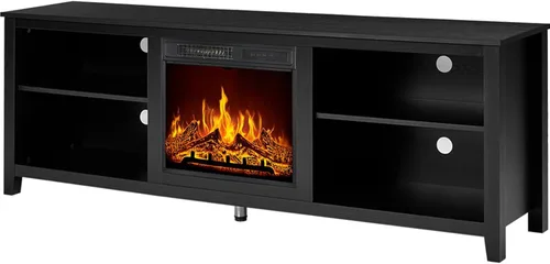 Vista 8 de AMERLIFE Soporte de TV con chimenea, centro de entretenimiento con textura de madera con chimenea eléctrica de 23 pulgadas, soporte