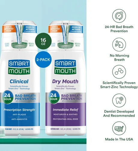 Vista 5 de SmartMouth Paquete de enjuague bucal activado por zinc para boca clínica y seca, apoyo saludable para encías y alivio inmediato de la boca seca