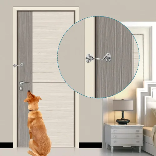 Vista 6 de Paquete de 2 ganchos de puerta de 4 pulgadas y pestillo de ojo de privacidad resistente para puerta, puerta, granero, cobertizo, color plateado