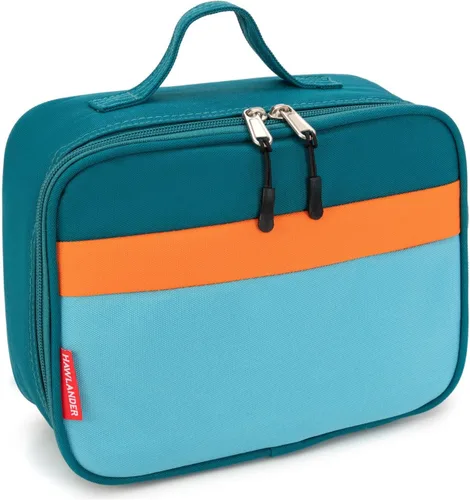 Vista 2 de Lonchera térmica para niños o niñas, color azul y verde Ligero, tamaño estándar: 9.7 x 7.5 x 3.5 pulgadas, poliéster de 900 denier