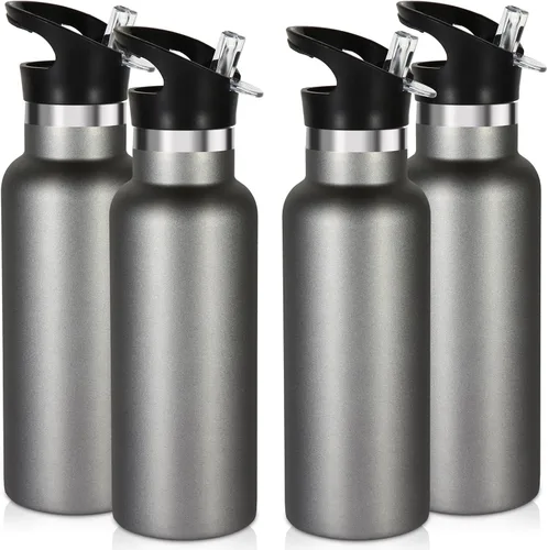 Vista 8 de Volhoply Botella de agua aislada para niños de 17 onzas, botellas de agua de acero inoxidable con tapa con pajilla, botella de agua de metal al
