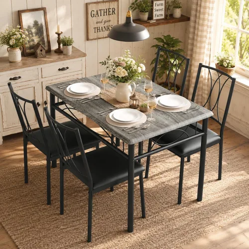 Vista 8 de CABIHOME Juego de mesa de comedor para 2, juego de mesa de cocina de 3 piezas con 2 sillas tapizadas, juego de mesa de cocina cuadrada para espacios