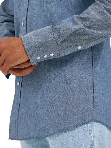 Vista 5 de Wrangler Camisa de trabajo de manga larga con cierre de chambray occidental para hombre