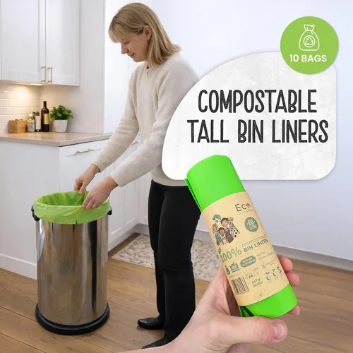 Vista 7 de Eco Green Living - Bolsas de basura biodegradables 100% compostables de 60 litros para residuos de alimentos, bolsas altas de cocina, veganas