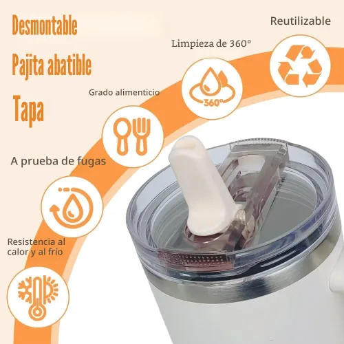 Vista 2 de Paquete de 2 tapas de repuesto con popote abatible desmontable para vaso térmico de 30 oz, compatible con Stanley Quencher ProTour, tapa a prueba
