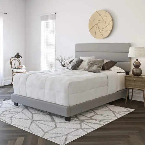 Vista 4 de Boyd Sleep Napoli - Marco de cama plataforma de cuero vegano gris tamaño King totalmente tapizado con cabecero ajustable - Se requiere somier