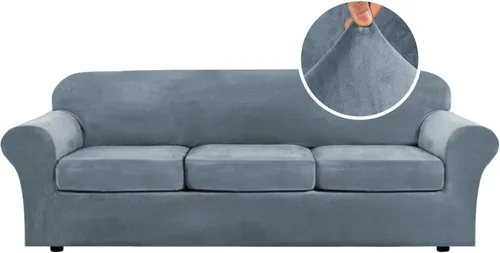 Vista 106 de H.VERSAILTEX - Funda elástica para sofá de 2 piezas, funda protectora de terciopelo, suave, con parte inferior elástica, con un ancho de hasta 49