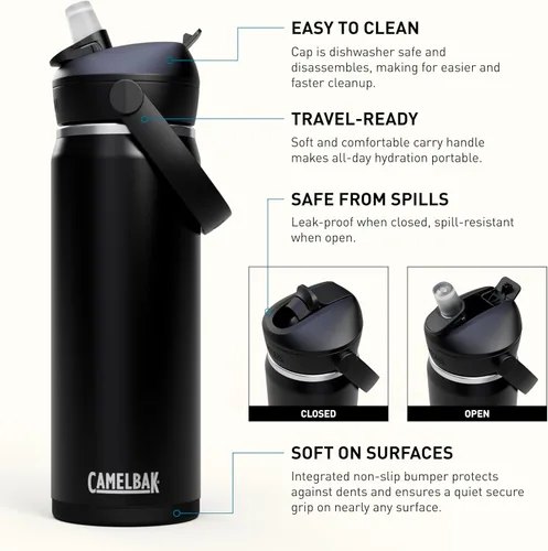 Vista 3 de CamelBak - Thrive - Botella de agua con tapa y pajilla, 20 onzas - Aislante de acero inoxidable, color negro