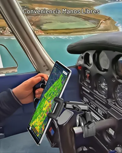 Vista 2 de Soporte de yugo para tableta, soporte de abrazadera de yugo para iPad para aviones, brazo de metal ajustable de 360° entrenador de aviación soporte