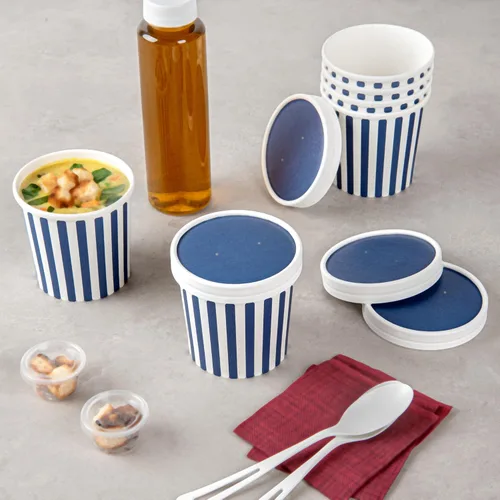 Vista 7 de Restaurantware Bio Tek - Tapas para sopa de papel azul, 200 desechables, 12 onzas, redondas, estilo moderno, herméticas, se venden por separado
