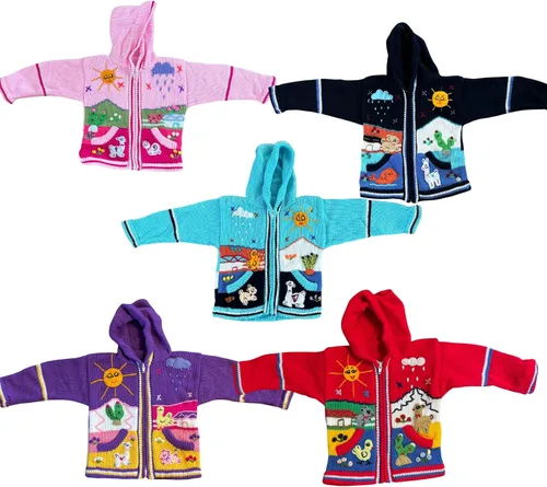 Vista 23 de Peruvian Wool Knitted Sweater with hoodie for babies & toddlers, Unisex, Chompas Peruanas, fall winter sweater