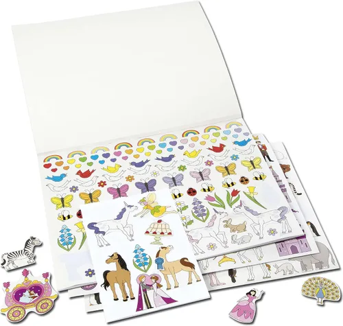 Vista 2 de Melissa & Doug Princesas, fiestas de té, animales y más: paquete de 500+ colección de calcomanías con 1 tema compatible con M&D Scratch Fun Mini Pad