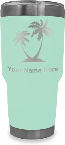 Vista 16 de LaserGram Vaso aislado al vacío de 20 onzas, palmeras, grabado personalizado incluido (negro)