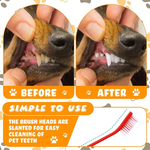 Vista 6 de Nuenen 150 cepillos de dientes para perros, cepillos dentales de doble cabeza, kit de cepillado de dientes de cachorro, cepillo de dientes de mango