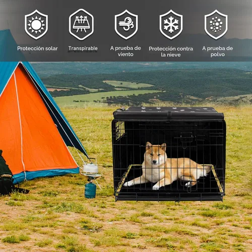 Vista 5 de Pet Prime Funda para jaula de perro para interiores y exteriores, duradera, resistente al viento, 600D, tela Oxford para perreras de 24, 30, 36, 42