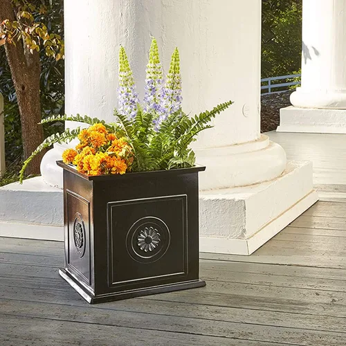 Vista 6 de Southern Patio CMX-042426 Colony - Maceta cuadrada de resina de cerámica para interiores y exteriores, maceta para flores, hierbas, verduras y Negro