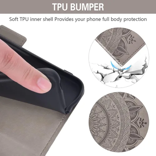 Vista 8 de Asuwish Funda compatible con Samsung Galaxy A32 5G de 6.5 pulgadas y protector de pantalla de vidrio templado, tarjetero con correa de muñeca Gris