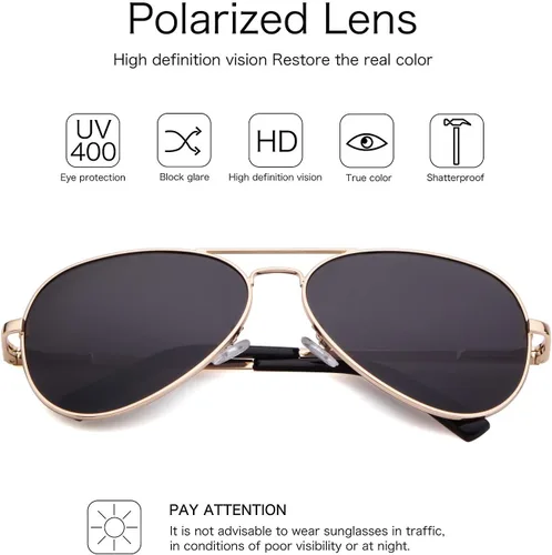 Vista 3 de GIFIORE Oversized Polarized Aviator Sunglasses for Women Men,Classic Big Black Gold Metal Frame Pilot Shades