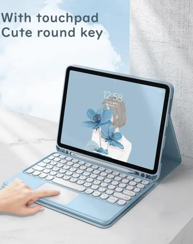 Vista 2 de Funda de Teclado Táctil para Galaxy Tab S6 Lite 10.4 pulgadas 2024/2022/2020 Funda de Teclado con Touchpad Teclado Desmontable Teclas Redondas