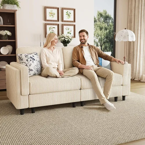 Vista 8 de Sofá de dos plazas para sala de estar, sofá modular pequeño seccional, color beige Cómoda silla de sala de estar con asiento profundo, sofá de 2