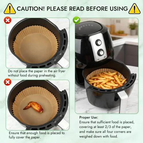 Vista 6 de BYKITCHEN 300 PCS forros desechables pequeños para freidora de aire de 2 a 5 QT, forros redondos de papel pergamino para freidora de aire