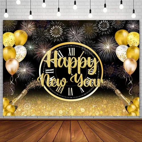 Vista 20 de AIBIIN Telón de fondo de 7 x 5 pies con texto en inglés «Happy New Year» 2026, noche de la ciudad, víspera de Año Nuevo, grandiosos fuegos Fuegos