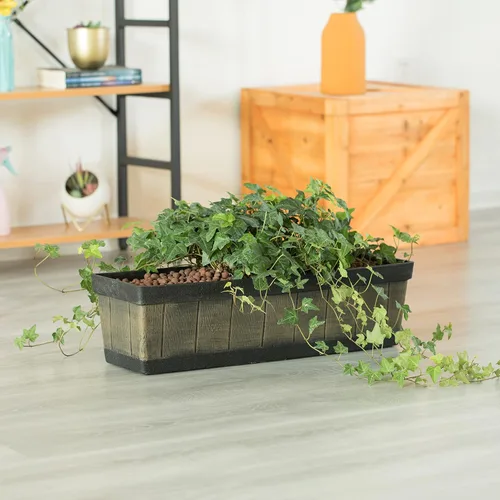 Vista 4 de Gardenised QI004121.L - Maceta rectangular de plástico para exteriores e interiores, maceta para plantar verduras o flores, marrón grande