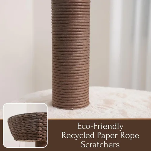 Vista 6 de PetPals Árbol grande para gatos de 49 pulgadas de alto y 5 niveles con postes rascadores de cuerda de papel reciclado reemplazables, cojines