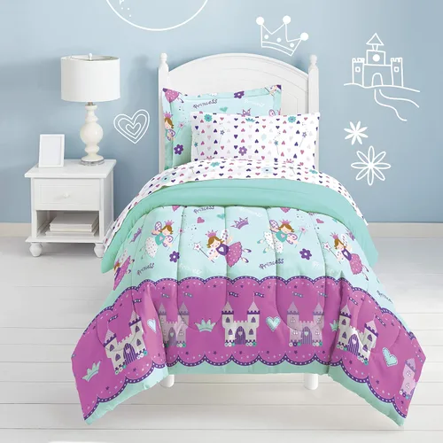 Vista 149 de Dream Factory Dinosaur Blocks - Juego de edredón de microfibra ultrasuave para niños, color azul, tamaño individual Bloques de dinosaurios azules