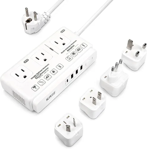 Vista 9 de 220v to 110v Travel Voltage Converter: International Universal Voltage Black Converter US to Europe Power Strip Plug Transformer - 2000W Electric