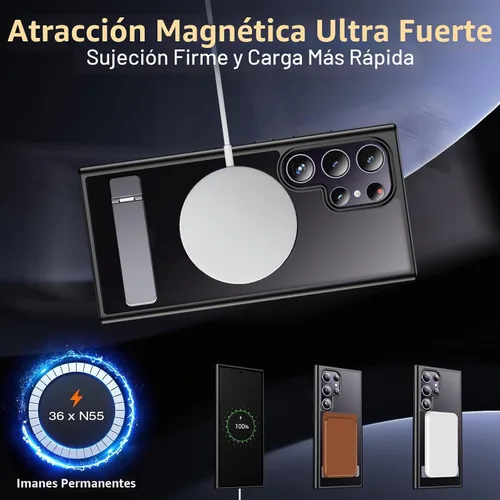 Vista 6 de SPIDERCASE Funda para Samsung Galaxy S24 Ultra con soporte invisible, magnética, a prueba de golpes, delgada, color negro