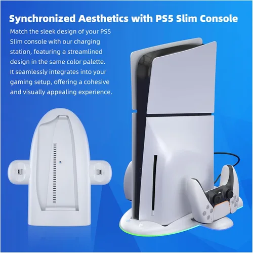 Vista 8 de PS5 Slim Cooling Stand, Dual Controller Charger, RGB Lights & USB 2.0 Port