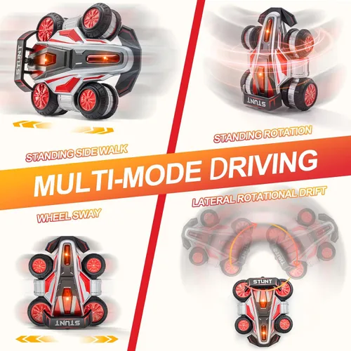 Vista 2 de Autos RC, auto RC de 2.4 GHz, rápido, acrobacias, 4WD, giro 360°, camiones RC con luces y música, camión de acrobacias todoterreno de alta