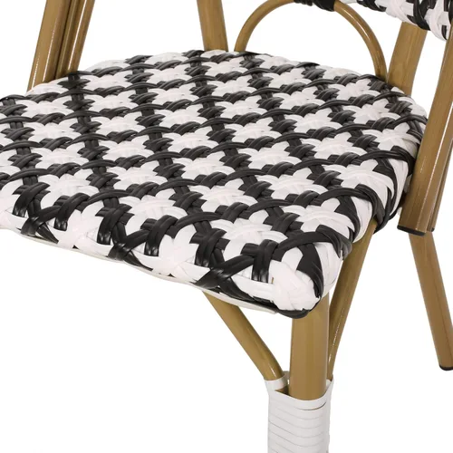 Vista 6 de Christopher Knight Home Anastasia - Silla francesa para exteriores (juego de 2), color negro + blanco + acabado de bambú