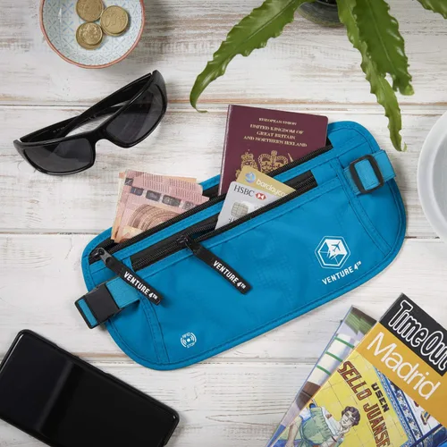 Vista 6 de VENTURE 4TH Cinturón de dinero de viaje, soporte delgado para pasaporte, bolsa de viaje con bloqueo RFID para proteger efectivo, tarjetas de crédito