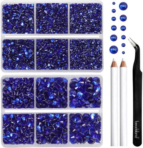 Vista 25 de BEADSLAND Diamantes de imitación termoadhesivos, 6080 piezas de diamantes de imitación azules para manualidades en ropa, 6 tamaños mixtos con lápiz